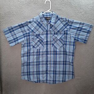 Canyon Guide Shirt Adult Extra Large Blue Plaid Pearl Snap Western‎ Rodeo Cowboy